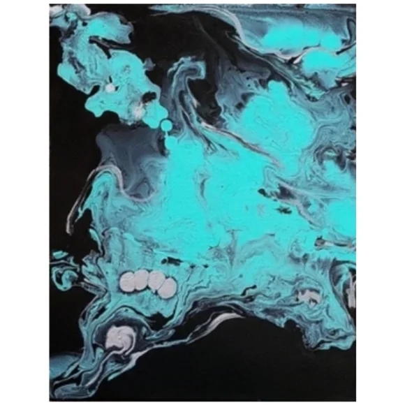 Hand Crafted Black and Turquoise Abstract Design 11x14 Inches Canvas Painting - Picture 1 of 5